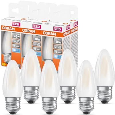 OSRAM LED Star Classic B40 LED Lampe für E27 Sockel, Kerzenform, GL FR, 470 Lumen, kaltweiß (4000K), Ersatz für herkömmliche 40W Glühbirnen, nicht dimmbar, 6er-Pack