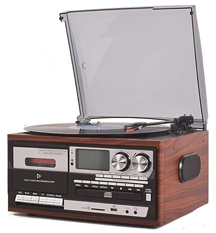 MegLob Old School Turnable, Retro Vinyl Record Player, Classic Record Player with Tape Burning, Vintage Gramophone, Built in Dual Speakers, Cd/Tape/Wireless Connection, Gift for Seniors
