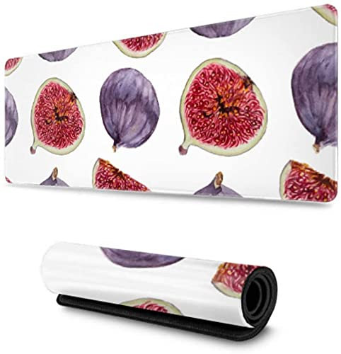 Figues et feuilles de figuier violet clair, tapis de souris, tapis de bureau, clavier d'ordinateur, tapis de souris avec base en caoutchouc antidérapant 30 x 80 cm