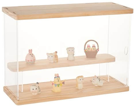 FINGERINSPIRE 32 cm 2 Lagige Acryl Vitrine Staubdichter Schutz Vitrine Mit Regalen Transparente Acryl Vitrine Mit Massivholzsockel Und Oberer Figuren Vitrine Für Sammlerstücke