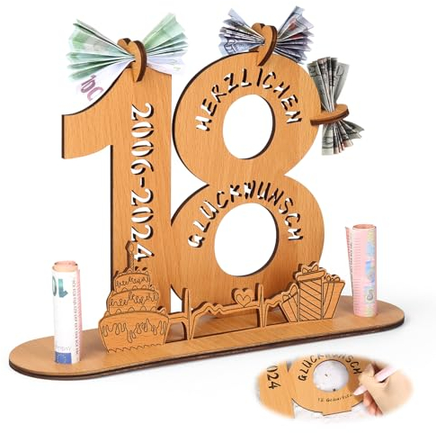 Alftek Money Gifts Birthday Gift Ideas 18th Birthday Man / Woman Wooden Sign Guest Book Birthday with LED Fairy Lights Stand and Candle Holder Decoration Birthday Gift