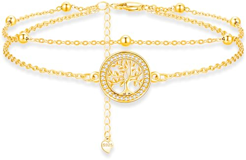 Aniu Bracelet Arbre de Vie Or pour Femme, Bracelet Femme Arbre de Vie Argent Sterling 925 Avec Zircone, Arbre de Vie Bracelet Ajustable, Bijoux Arbre de Vie pour Femme