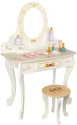 4IQ Group Schminktisch Kinder für Mädchen ab 3 - Holz Kinderschminktisch 90 x 60 x 30 cm - Frisiertisch Kinder mit Spiegel und Zubehör