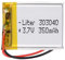 Batterie 303040 LiPo 3.7V 350mAh 1.295Wh 1S 5C Liter Energy Battery pour l'électronique Rechargeable Téléphone Portable Smartwatch GPS - Ne Convient Pas à la Radiocommande 42x30x3mm (350mAh|303040)