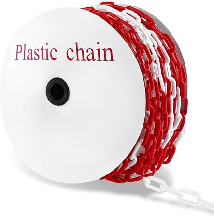 Aufun 50m Absperrkette Plastikkette Rot/Weiß 6mm Stärke Kunststoffkette zum Absperren von Flächen, gut sichtbar, stabil und handhabbar, Kette Warnkette für Parkplatz Parkplatzsperre