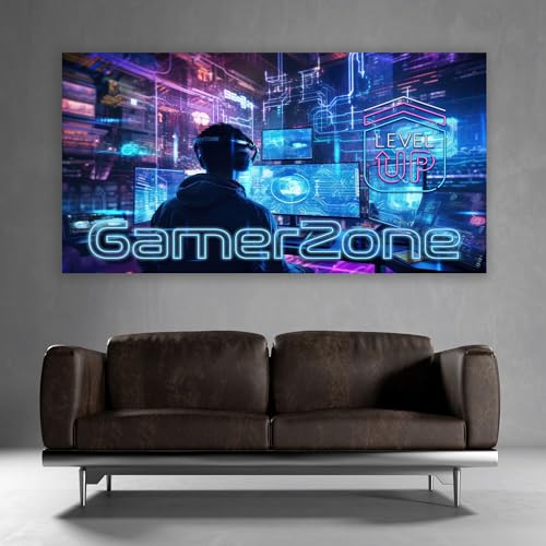 timalo® Gamer Poster gaming zone Wanddeko gamer Bild für die Wand Wandbild Jugendzimmer coole Poster gaming zimmer Bilder für Teenager | Gamerzone Neon | gamer-fba-4-B160xH61cm