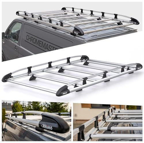 Rhino KammRack | Kompatibel mit Ford Transit Custom 2013-2023 L1H1 | Dachgepäckträger, Gepäckträger, Dachkorb, Gepäckkorb zur Beförderung zusätzlicher Ladung, 3,0m x 1,4m | Plattform aus Alu