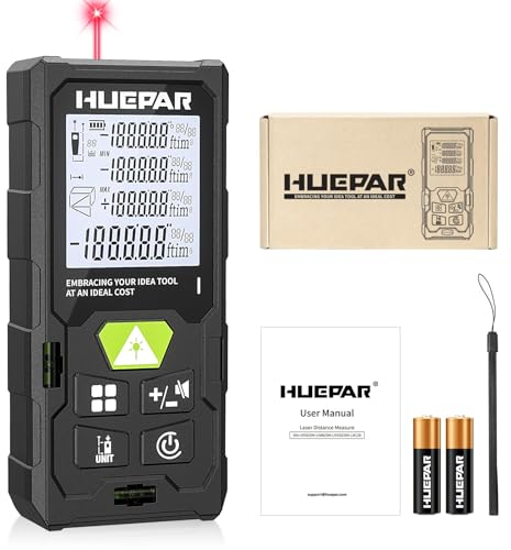 Huepar Laser-Entfernungsmesser 394FT(120M) Laser-Messgerät Digitale Laser-Entfernungsmesser, hintergrundbeleuchtetem LCD, Messung von Entfernung, Fläche und Volumen und pythagoreischem Modus DM-LM120