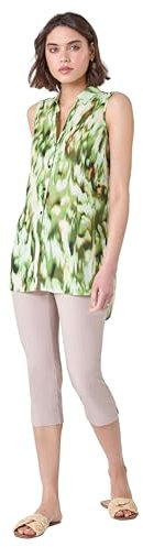 Roman Sleeveless Shirt for Women UK Ladies Blouse Top Button Through Summer Smart Casual Work Cocktail Party Office Holiday Special Occassion Evening Going Out - Green Natural - Size 12