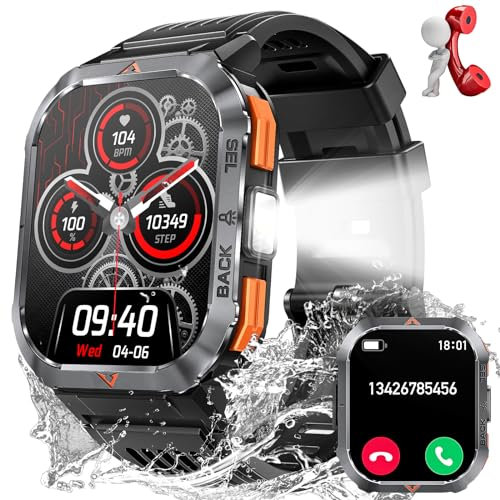 JELLOO Smart Watch militare da uomo (rispondere/effettuare chiamate), impermeabile fino a 3 ATM, oltre 100 modalità sportive, schermo HD fai da te, smartwatch tattico con cardiofrequenzimetro SpO2,