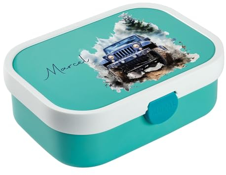 wolga-kreativ Mepal Campus Brotdose Kinder mit Fächern - Personalisierte Lunchbox mit Namen für Schule, Kindergarten und Einschulung - Motiv Auto Rennwagen - Brotbüchse mit Unterteilung Kinder