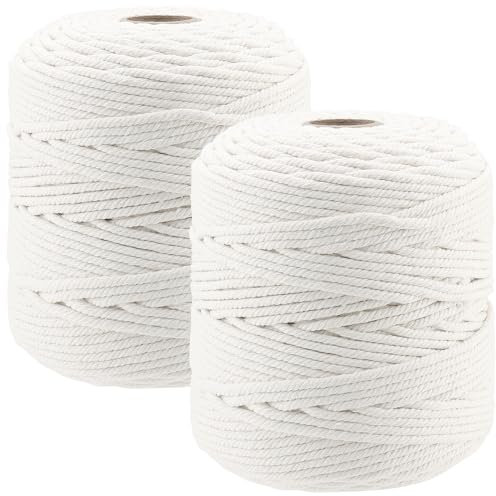 CHUIFAI 2 rotoli di filato macramè, 5 mm x 200 m, filo di cotone boho, decorazione naturale, filato di cotone, per fai da te, macramè, arazzo da parete