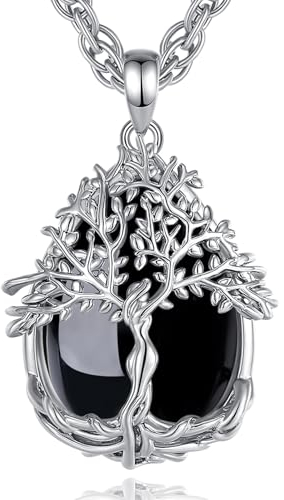 AEONSLOVE Collier Arbre de Vie avec Obsidienne Pendentif en Cristal Femme Pendentif Arbre de Vie Collier Obsidienne Naturelle Bijoux Cristaux de Guérison Naturels Pierre de Protection Cadeau Noël