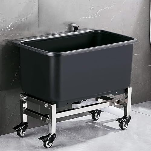 Removable Floor Mop Sink With Roller, Single Bowl Utility Sink With 26cm Deep Basin and Enlarged Drain, Commercial Mop Sink For Laundry Backyard Garage