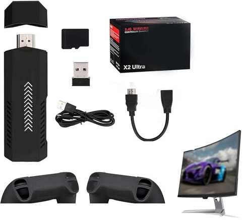 KWJNH X2 Ultra Game Stick 4k, Retro Game Stick mit eingebauten 9 Emulatoren, 58.000+ Spiele, 4K HDMI Ausgang, Retro Game Stick 2.4G Wireless Controller, Plug and Play Videospiele für TV