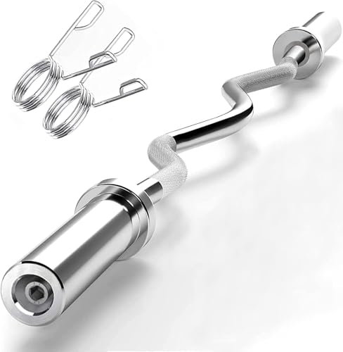 mosegor SZ Curlstange 120 cm Hantelstange 50 mm Krafttraining Zugstange mit 2 Federverschluss Gerändelt und Rutschfest Maximale Belastung: 100 kg - Langhantelstange, SZ-Stange, SZ Curlhantelstange