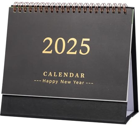 Kleiner Tischkalender 2024–2025, 19 x 16 cm, stehender Flip-Kalender 2025, 15 Monate, Oktober 2024 bis Dezember 2025, Tischkalender für Schule, Büro, Zuhause, Schwarz