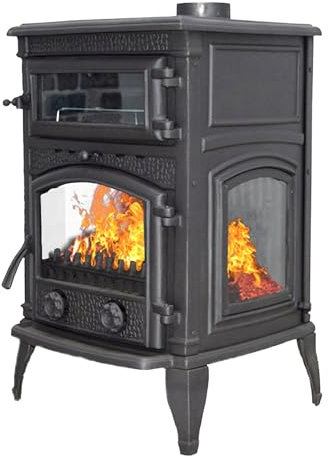 EIDER BIOMASA - CUÉLLAR IRON HORNO - Estufa de Leña 18,33 kW con Horno - Robusta y Eficiente 100x44x55 cm - hasta 277 m³ - Eficiencia Energética Clase A - Entera en fundición con triple visión fuego