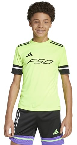 adidas Unisex Kids F50 Jersey Short Sleeve Kids, Lucid Lemon/Black, 13-14 Years