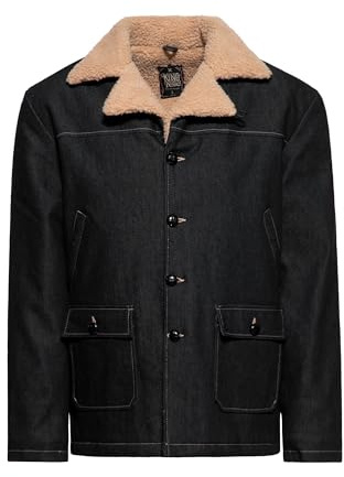 King Kerosin Herren Winterjacke Teddyfutter Teddykragen Langarm Jeansjacke Übergangsjacke Regular Fit Vintage Retro 50s Rockabilly Denim