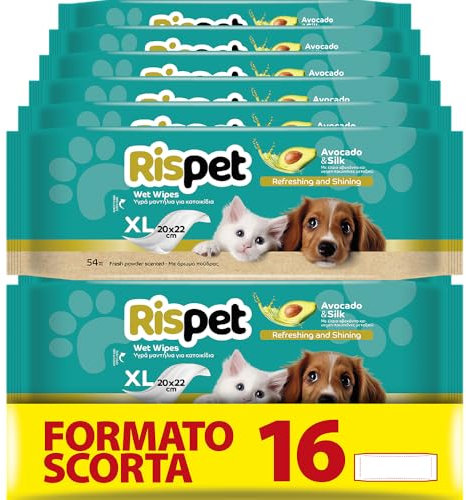 Rispet Lingettes XL Avocat et Soie pour Le Manteau de Chiens, Chats et Animaux domestiques, 864 lingettes