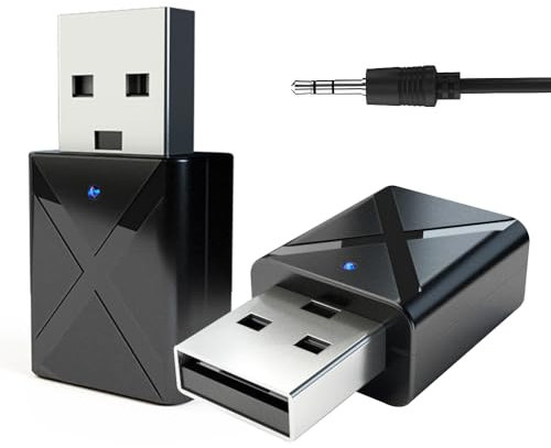 Bluetooth 5.0 USB Receptor, Adaptador transmisor de TV, 4en1 con Cable Auxiliar Digital de 3.5 mm para Altavoces, PC, Auriculares, Coche