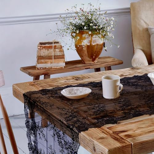 Tischläufer Home Tischwäsche Tischläufer aus Vintage-Spitze for Hochzeiten, Schwarz/Weiß-Tisch for Hochzeitsfeier-Dekoration im Landhaus- und Bohème-Stil, 75 x 300 cm Für Partys, Hochzeiten, Esstische