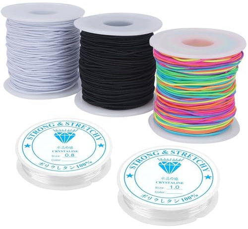 KINDPMA 5pcs Filo Elastico per Braccialetti Resistente 0.8mm/1mm Filo Nylon Trasparente Filo per Collane Fai da Te Filo per Perline per Fabbricazione di Collane, Artigianato e Gioielli