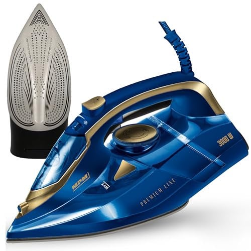 MPM Bügeleisen mit Keramiksohle MZE-24/G - 190g Dampfstoß - kontinuierlicher Dampf - Vertikale Dampffunktion - Auto Shut-Off - Dampfbügeleisen 3000W mit 300ml Wassertank