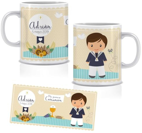 Taza personalizada cerámica COMUNIÓN NIÑO. Ideal para regalar el día de la COMUNIÓN. Regalos personalizados. Regalos Originales. Tazas para niños. Regalos TPMAS