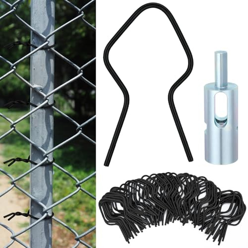 Hicarer T Post Clips Kits, 500 T-Post Wire Fence Clips 1 Drill Chuck, Metal Galvanized Steel Tie Preformed Fencing Clip 11 Gauge Fast Installation Pre-Cut Fence Ties for T-Posts/u-Posts, Black