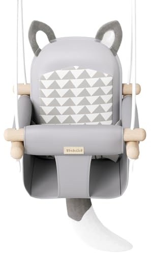 Babyschaukel zum Aufhängen aus Holz mit weichem Sicherheitsgurt, gemütlicher Babyschaukel für drinnen und draußen, höhenverstellbar, inklusive Befestigungsmaterial, geeignet für Babys und Kleinkinder