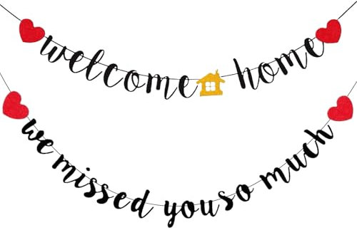 Willkommen Zuhause, Welcome Home Deko Schwarz,Willkommen Zurück Banner, Welcome Back Girlande für Familienfeiern Klassenzimmer Rückkehr Dekoration