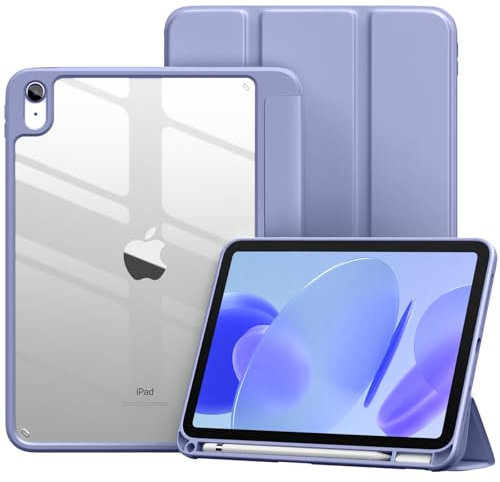 Vobafe Case for iPad A16 11th Generation 11 inch 2025/iPad 10th Generation 10.9 inch 2022, PC Clear Back Cover, Trifold Stand for iPad 11th/10th with Pencil Holder, Auto Wake/Sleep, LavenderPurple