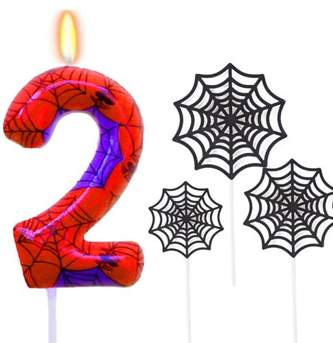 Ronoza Geburtstagskerzen Zahlen 2 (Spidey Deko), Kerzen Geburtstag, Grüne Geburtstagskerze, spidey 2, Geburtstagskerzen für Torte, Kerze 2, Kerzen Zahlen (mit Tortendeko Spinnennetz Set)