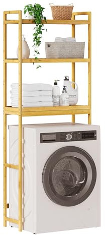 EUGAD Étagère Salle de Bain en Bambou à 3 Niveaux, Meuble au-Dessus Machine à Laver, pour Salle de Bain, Buanderie, 63,5x26x163 cm, en Couleur de Bambou Naturel