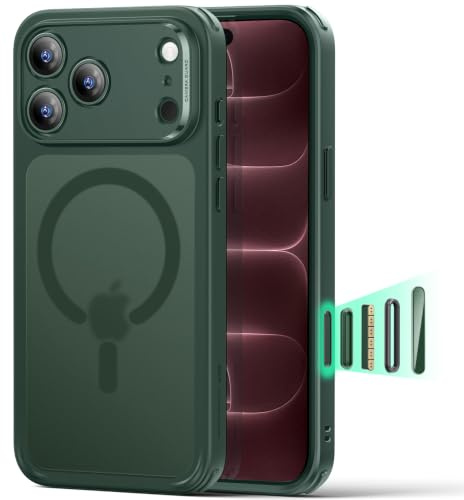 ESR für iPhone 17 Pro Hülle für MagSafe, Kamerasteuerung, Matt Grün | Vergilbungsschutz, Ultraskinny, 3X Militär-Sturzschutz, Magnetische Handyhülle, Stoßdämpfend
