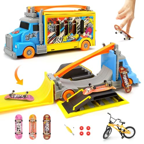 Aolieh Finger Skateboard Ramp Set, Fingerboard Skateboard Rampen Deck Transforming Truck Spielzeug Ultimative Parks Trainingsgeräte Inklusive Mini Skateboards und Fahrräder, Kinderspielzeug ab 6 Jahr