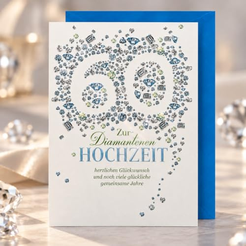 Michel Verlag Elegante Glückwunschkarte zur DIAMANTENEN HOCHZEIT – 60 Jahre Ehe – Hochwertige Jubiläumskarte zur Diamanthochzeit – Geschenkidee für Jubiläumspaar, inkl. Umschlag. 12x17cm.