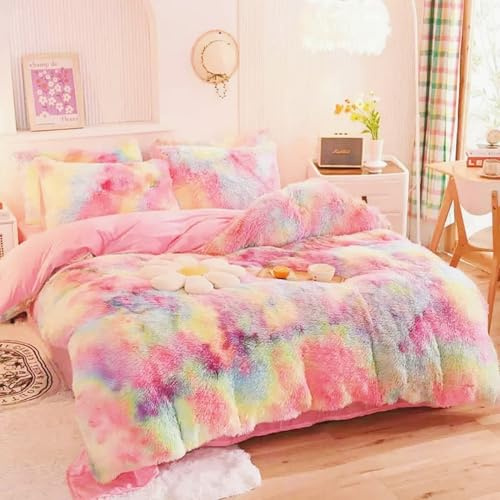 Gezu Housse de Couette Hiver 240x260 Arc en Ciel Dégradé Flanelle Parure de lit 2 Personnes Sets de Housse de Couette Velours Chaude Linge de Lit Luxe avec 2 Taies d'oreiller 65x65 et Fermeture Éclair