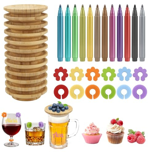 Nagoyuki 12 Stück Weinglas Topper,12 Stück Glas Markierung, Weinglas Glasmarker,Wine Glass Charcuterie Topper, Vorspeisenteller Aufsatz, für Desserts Getränke Party zubehör.