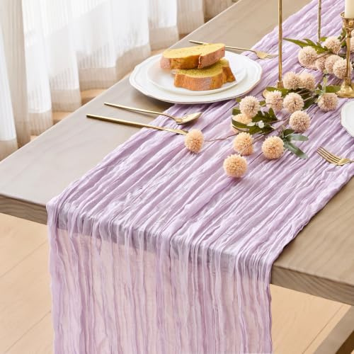 MAIBAOTA Lilac Purple Cheesecloth Table Runner 90 x 300cm Table Runner | for Wedding Tables Bridal Baby Shower Boho Rustic Decorations Wedding Arch Draping Chair Sashes and Party Table Decor