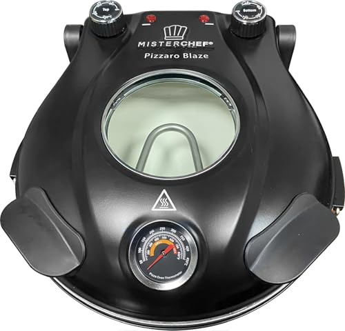 MisterChef Electric Pizza Oven with 12” Ceramic Stone & Viewing Window – 900°F (450°C) High Heat, Countertop Pizza Maker for Crispy Crusts, Flatbreads, Quesadillas & More – Black