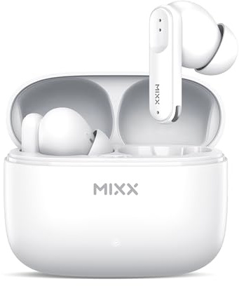 Mixx StreamBuds Switch S7 True Wireless Bluetooth Earbuds – Soft Silicone Cushions (S/M/L), 18H Playtime, USB-C Charging Case, Quick Charge, Touch Controls, Hands-Free Calling (WHITE)