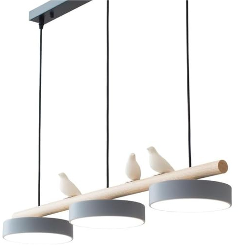 LUOYAOB Nordische Vogeldekor-Hängelampe aus Holz, moderne 3-flammige lineare Pendelleuchte, dimmbarer Kronleuchter mit langem Streifen for Kücheninsel, Flur, Esszimmer