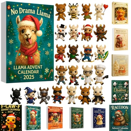 Alpaka Adventskalender 2025, 24 Tage Weihnachts Countdown Kalender mit Niedlichen Alpaka Ornamente Anhänger, Lustig Feiertagsdekoration für Weihnachtsbaum & Home Deko