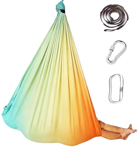 Aerial Yoga Hängematte Set, 200 Kg Max. Tragfähigkeit Mit Beschläge(Orange Farbverlauf,150x280CM)