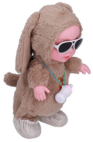 Sxhlseller Elektrische Tanzmusik-Babypuppe, Singende, Gehende Puppe für Pädagogisches, Interaktives Spielen, Plüschmaterial (Flaschenpuppe Braun (Tasche))