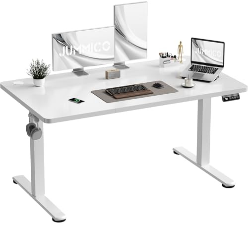 JUMMICO Electric Standing Desk 120 x 60 cm Home Office Height Adjustable Desk, Computer Lift Table with Smart Panel, Sit Stand Desk with Height Memory, White