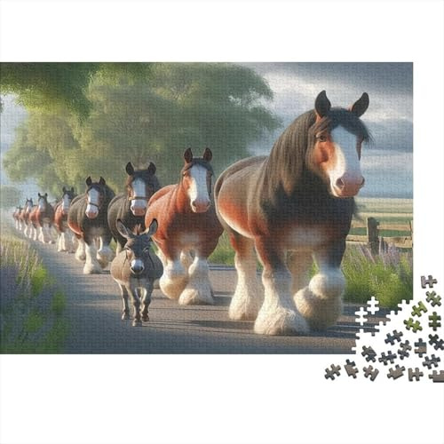Puzzle 1000 Teile Clydesdale Pferde, Pferdeparade, Leuchtende Farben, Premium Karton, Für Anfänger 70x50cm